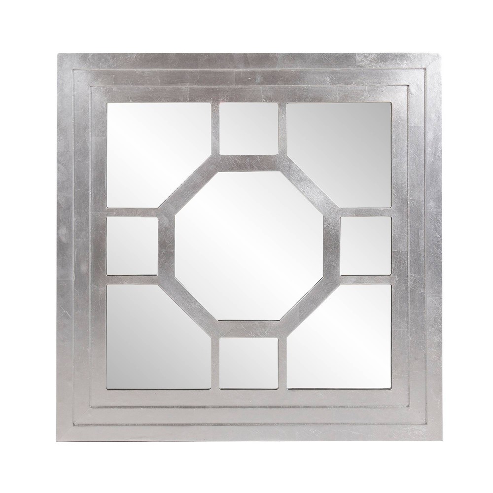 Photos - Wall Mirror Howard Elliott 24"x24" Square Wood Framed Octagonal Windowpane Accent Mirror: Silver Leaf Finish, Wall Mount, Modern Decor
