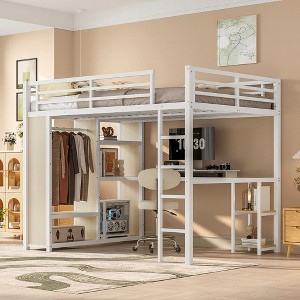 TIRAMISUBEST Twin XL/Full/Queen Size Loft Bed with Built-in Wardrobe, Ladder and Guardrail, Metal Loft Bedframe with Bulit-in Desk and Storage Shelves - 1 of 4