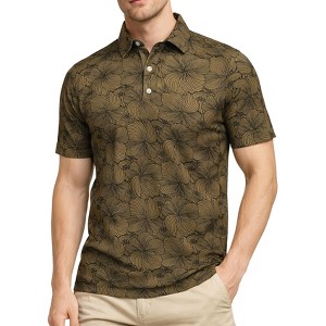 HAPPY BAY Mens Golf Shirts Polo Men Shirt Short Sleeve Dri Fit Polos Men's Wicking Collar Dress Tshirt Summer T Shirts for Men M Brown,Floral