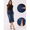 INSPIRE CHIC Women's Midi High Waist Slit Front with Pockets Jean Skirts - 2 of 4