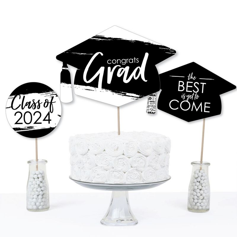 Big Dot of Happiness Black and White 2024 Graduation Party Centerpiece Sticks - Table Toppers - Set of 15, 5 of 9
