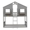 Kids Twin Bunk Bed with Roof, Window, Ladder & Guardrails, Wood Frame for Bedroom or Guest Room - 3 of 4