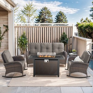 Buenhomino 5 Pieces Outdoor Patio Furniture Set with 50000 BTU Propane Fire Pit Table, Deep Seating Rocker Chairs and Sofa Patio Conversation Set - 1 of 4