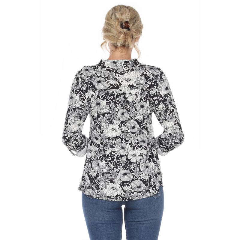 Women's Pleated Casual Floral Blouse - White Mark, 3 of 6
