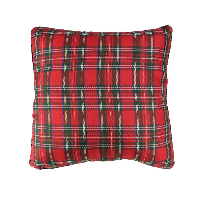 Kurt S. Adler 15.5" Red and Green Plaid Square Christmas Throw Pillow, 3 of 4