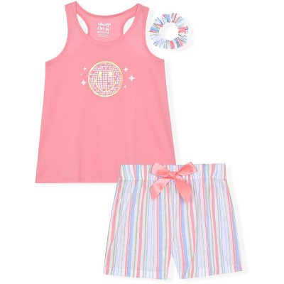 Sleep On It Girls 2-Piece Sleeveless Tank-Top Jersey Pajama Shorts Set with Matching Hair Scrunchie