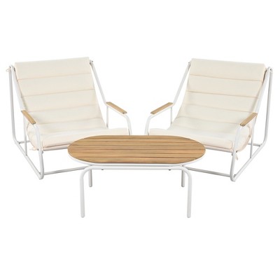 Maliang Outdoor Chaise Lounge Chairs Set of 3, Patio Chaise Lounge Chair with Acacia Side Table, Pool Lounge Chairs for Lawn, Beach, Beige