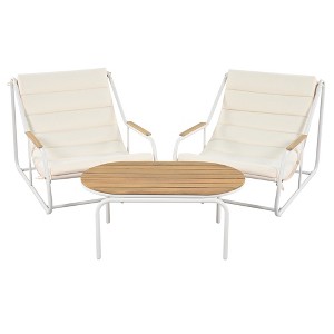 Maliang Outdoor Chaise Lounge Chairs Set of 3, Patio Chaise Lounge Chair with Acacia Side Table, Pool Lounge Chairs for Lawn, Beach, Beige - 1 of 4