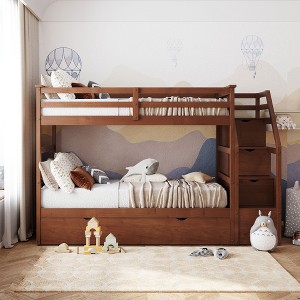 YOOCOZZ Twin-Over-Twin Bunk Bed with Twin Size Trundle and 3 Storage Stairs - 1 of 4