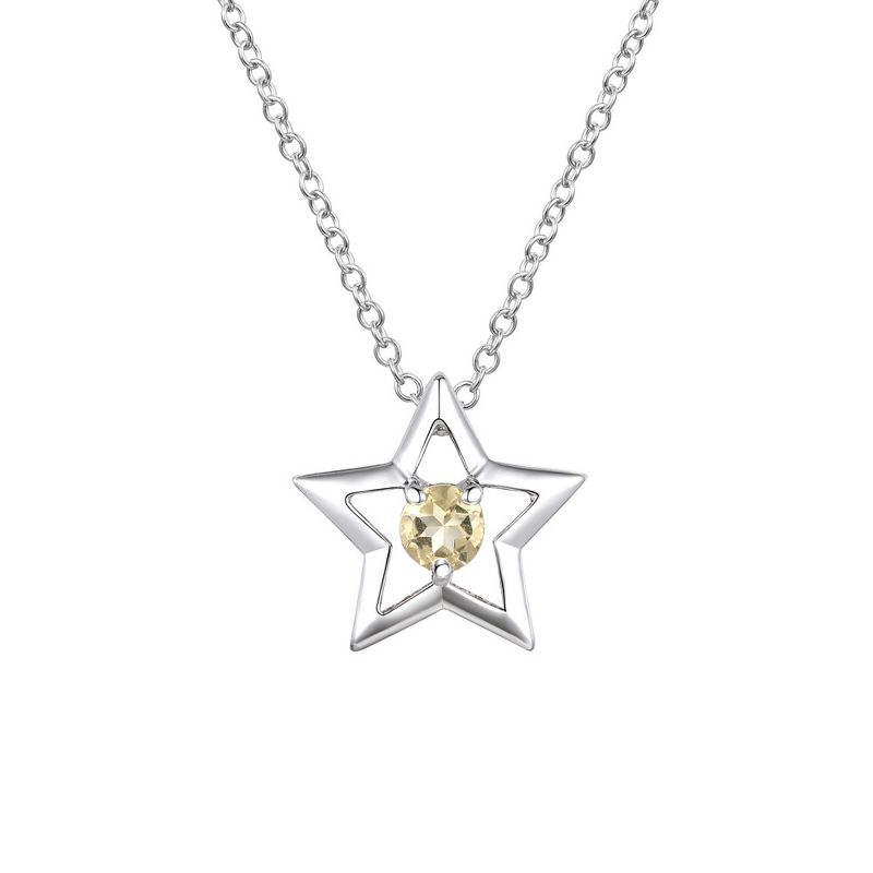 Guili Sterling Silver White Gold Plated with Yellow Tourmaline Gemstone Star Pendant Necklace, 1 of 3