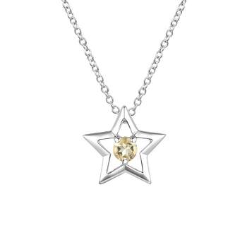 Guili Sterling Silver White Gold Plated with Yellow Tourmaline Gemstone Star Pendant Necklace