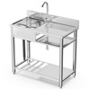 Huxxion Stainless Steel Utility Sink, Free Standing Single Bowl Kitchen Sink with Cold and Hot Water Pipe, Outdoor Basin Station with Cabinet - 2 of 4