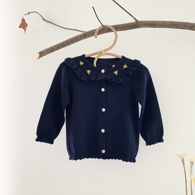 MyKids-Usa Baby Girl Floral Embroidered Pattern Single Breasted Design Knit Cardigan