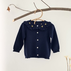 MyKids-Usa Baby Girl Floral Embroidered Pattern Single Breasted Design Knit Cardigan - 1 of 4