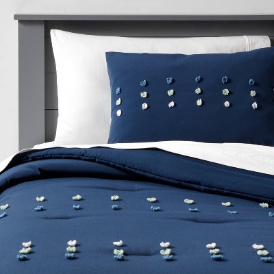 Image of Twin Pom Comforter Set Blue - Pillowfort™