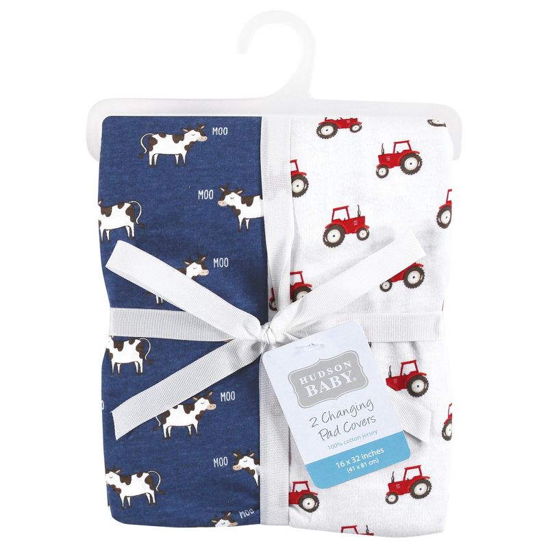 Hudson Baby Infant Boy Cotton Changing Pad Cover, Tractor And Cow, One Size, 2 of 5