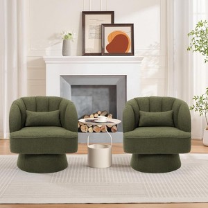 Swivel Barrel Chair - Upholstered Modern Armchair with Striped Backrest & Plush Padding, Round Lounge Chair for Living Room, Bedroom, 2 Pcs - 1 of 4