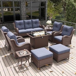 LayinSun Outdoor Patio Furniture Set, Brown Rattan Wicker Sectional Swivel Rocker Chairs Sets with Ottomans, Swivel Glider Chair - 1 of 4