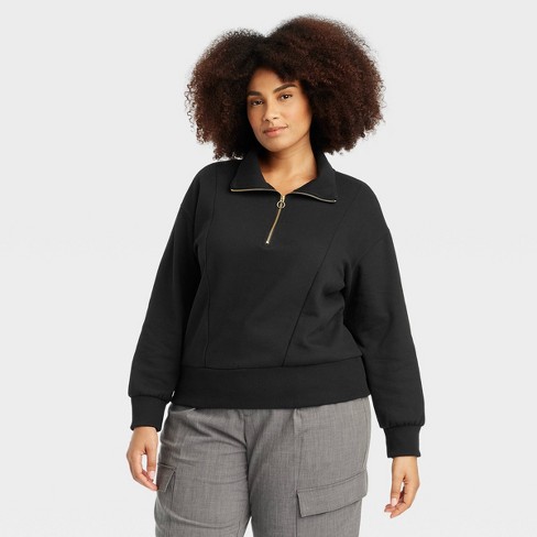 Women s Quarter Zip Sweatshirt A New Day Black Xxl Target