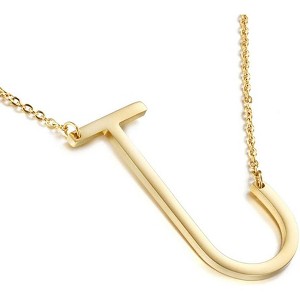 Large Sideways Initial Pendant Necklace 18K Gold Plated Stainless Steel - 1 of 4