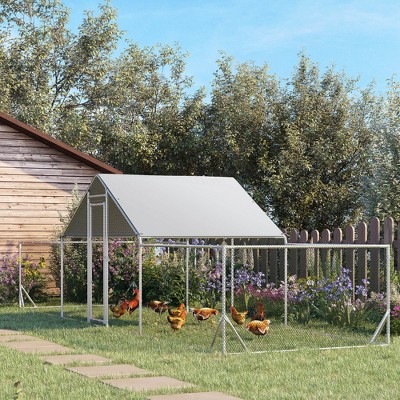 Large Silver Metal Chicken Coop with Weather-Resistant Cover, 23' x 6.6'