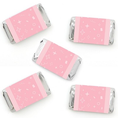 Big Dot of Happiness Pink Confetti Stars - Mini Candy Bar Wrapper Stickers - Simple Party Small Favors - 40 Count