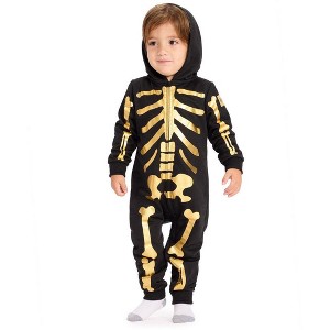 Tipsy Elves Kids Halloween Skeleton Costume - Comfy Easy Baby And Toddler Jumpsuit - Front and Back Print with Zip Up Mask - 1 of 4