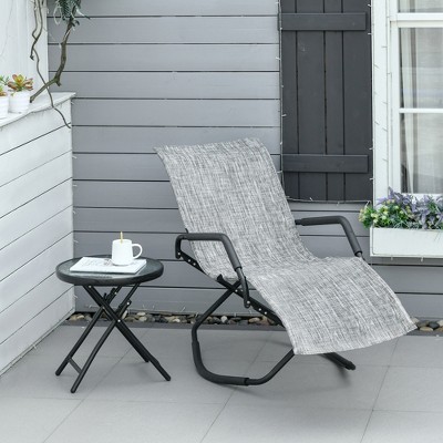 Gray Foldable Outdoor Rocking Chaise Lounge Chair