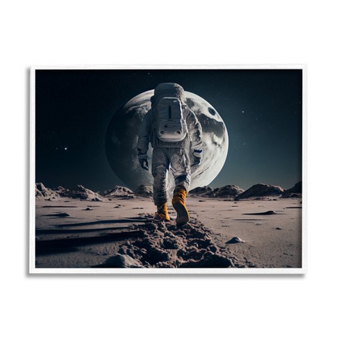 Stupell Industries Man On Moon Outer Space Astronaut Framed Giclee, 16 ...