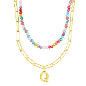 Adornia 14k Gold Plated Adjustable Layered Color Beads and Paperclip Chain Initial Necklace - 1 of 3