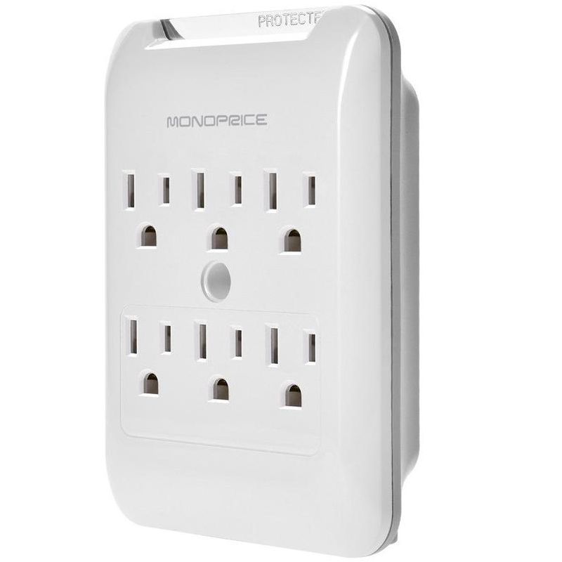 Monoprice Power & Surge - 6 Outlet Surge Protector Slim Wall Tap - White | UL Rated, 540 Joules With Protected Light Indicator, 1 of 7