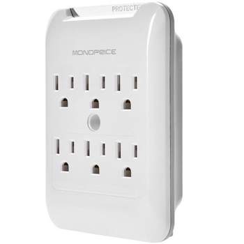 Monoprice Power & Surge - 6 Outlet Surge Protector Slim Wall Tap - White | UL Rated, 540 Joules With Protected Light Indicator