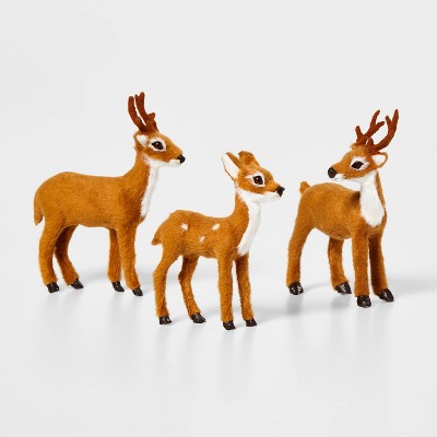 3ct Faux Fur Deer Set Decorative Christmas Figurines Brown - Wondershop&#8482;