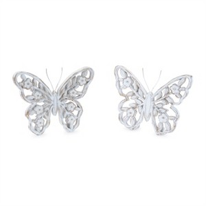 White Washed Floral Butterfly Décor (Set of 2) - 1 of 4