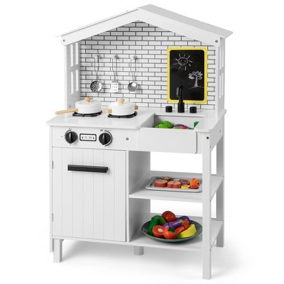 Costway Kids Corner Wooden Kitchen Playset Pretend Cooking Toy W/ Cookware  Accessories : Target