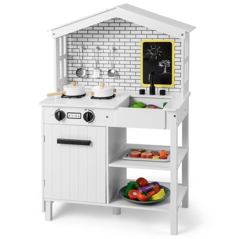 Costway Wooden Kids Pretend Kitchen Playset Cooking Play Toy W/ Utensils &  Sound : Target