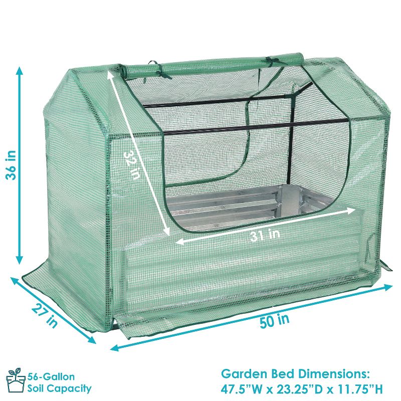 Sunnydaze Steel Raised Garden Bed with Greenhouse Cover - Green, 4 of 15