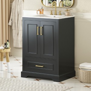 KWPZQEB Bathroom Vanity with Sink, Freestanding Vanity with 2 Doors & Divided Drawer, Floor Storage Cupboard with Storage Racks for Bathroom - 1 of 4