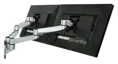 Silver Dual Full Motion Die-Cast Aluminum Monitor Wall Mount