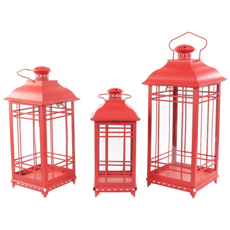 Northlight Set of 3 Red Mission Style Candle Lanterns 19.5", 4 of 6