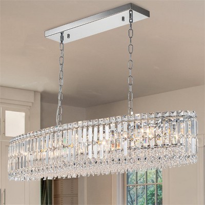 LLHZSY 10-Light Modern Glam Dimmable Chrome Oval Large Crystal Chandelier - W 39 2/5"