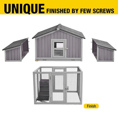 Gray and Purple Foldable Wooden Chicken Coop with Nesting Boxes