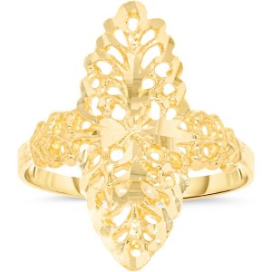10k Yellow Gold 22mm Oval Diamond Cut Leaf Openwork Filigree Ring - 1 of 4