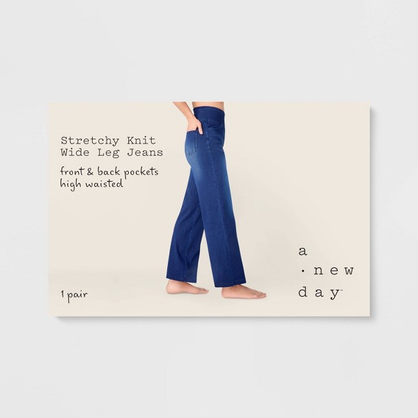 Pantalones de mezclilla de tiro alto, pierna ancha y elásticos con bolsillos delanteros y traseros para mujer - A New Day™ 2