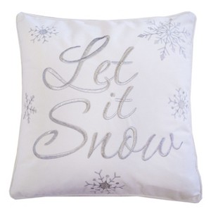 Gulches Embroidered "Let It Snow"Cotton Throw Pillow,20x20" White Christmas Cushion with Snowflakes & Insert, Window Seat Decor with Icicle Trim - 1 of 4