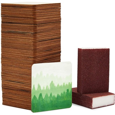 Bright Creations 92 Pack Unfinished Square Wood Cutouts with 2 Sanding Sponges (4 x 4 In)