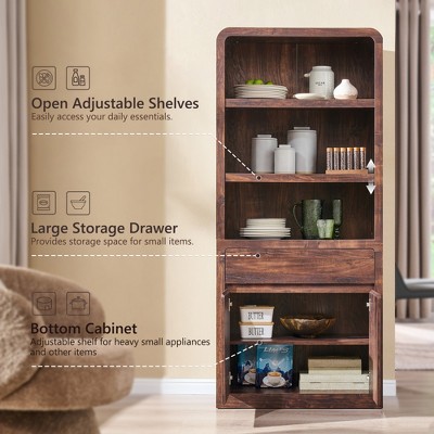 Sincido 72" Tall Pantry Cabinet, Kitchen Storage Cabinet with Large Drawer & Adjustable Shelves, Modern Organizer for Living Room, Dining Room, Brown — фото 3