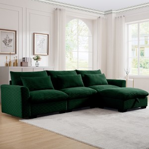 Corduroy Sectional Sofa, L Shaped Couch with Storage Footstool and 3 Pillow, Sectional Couch for Living Room Apartment - 1 of 4