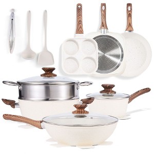 FONTOI 17 Pcs Nonstick Cookware Set Pots and Pans, Non-Toxic Kitchen Cooking Set with Stay-Cool Handles for Gastronome, Beige, 6.3"*2.95"*0.39" - 1 of 4