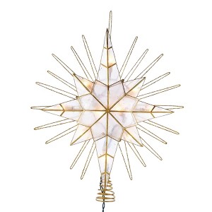 Kurt Adler 10-Light LED Capiz Glittered Bethlehem Star Tree Topper, Gold, 14" - 1 of 4